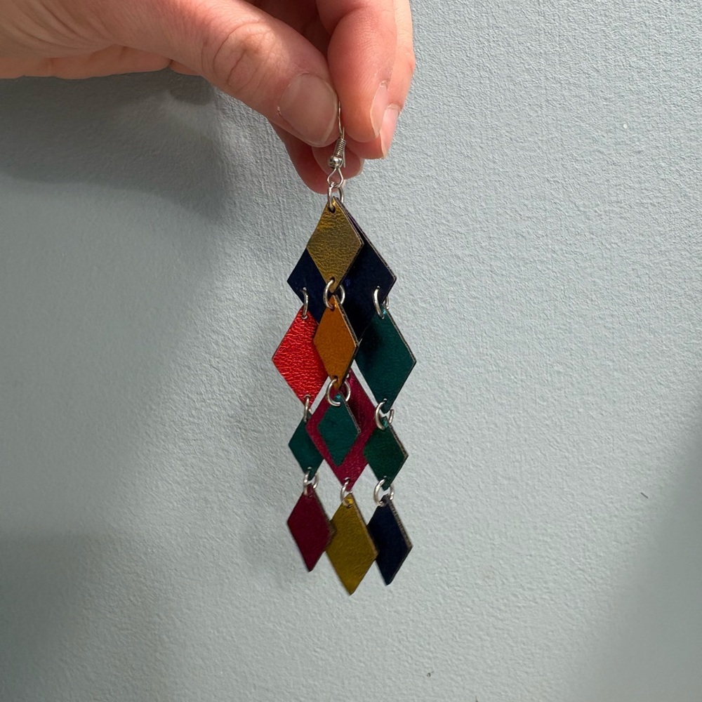 Colorful Geometric Dangle Earrings - Picture 2 of 3